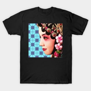 Chinese Opera Star with Blue Tile Floor Pattern- Hong Kong Retro T-Shirt